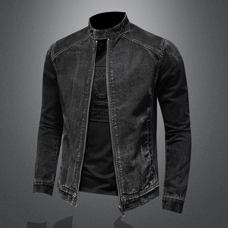 Mens Fashion Denim Jacket - Мужская джинсовая куртка-бомбер на молнии, с