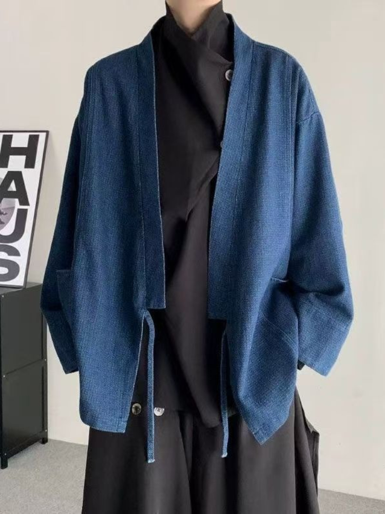 Mens Fashion Denim Jacket - Винтажное джинсовое пальто в японском стиле