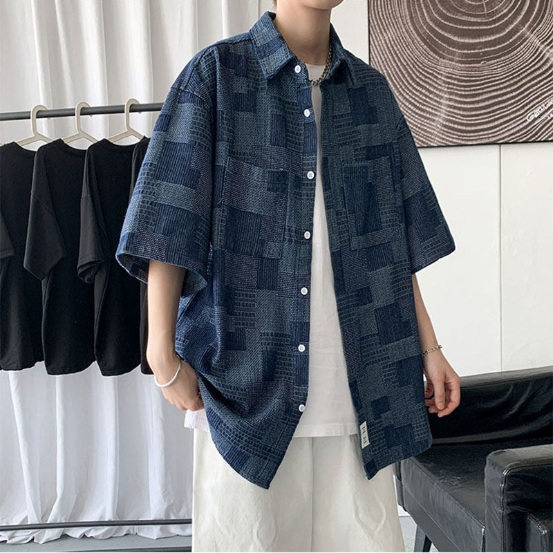 Mens Fashion Denim Jacket - Мужская джинсовая рубашка с коротким рукавом,