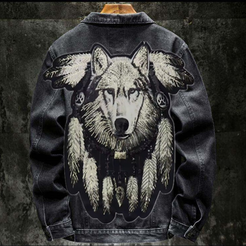 Mens Fashion Denim Jacket - Американская винтажная джинсовая куртка с вышивкой